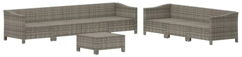 8 pcs conjunto lounge de jardim c/ almofadões vime PE cinzento