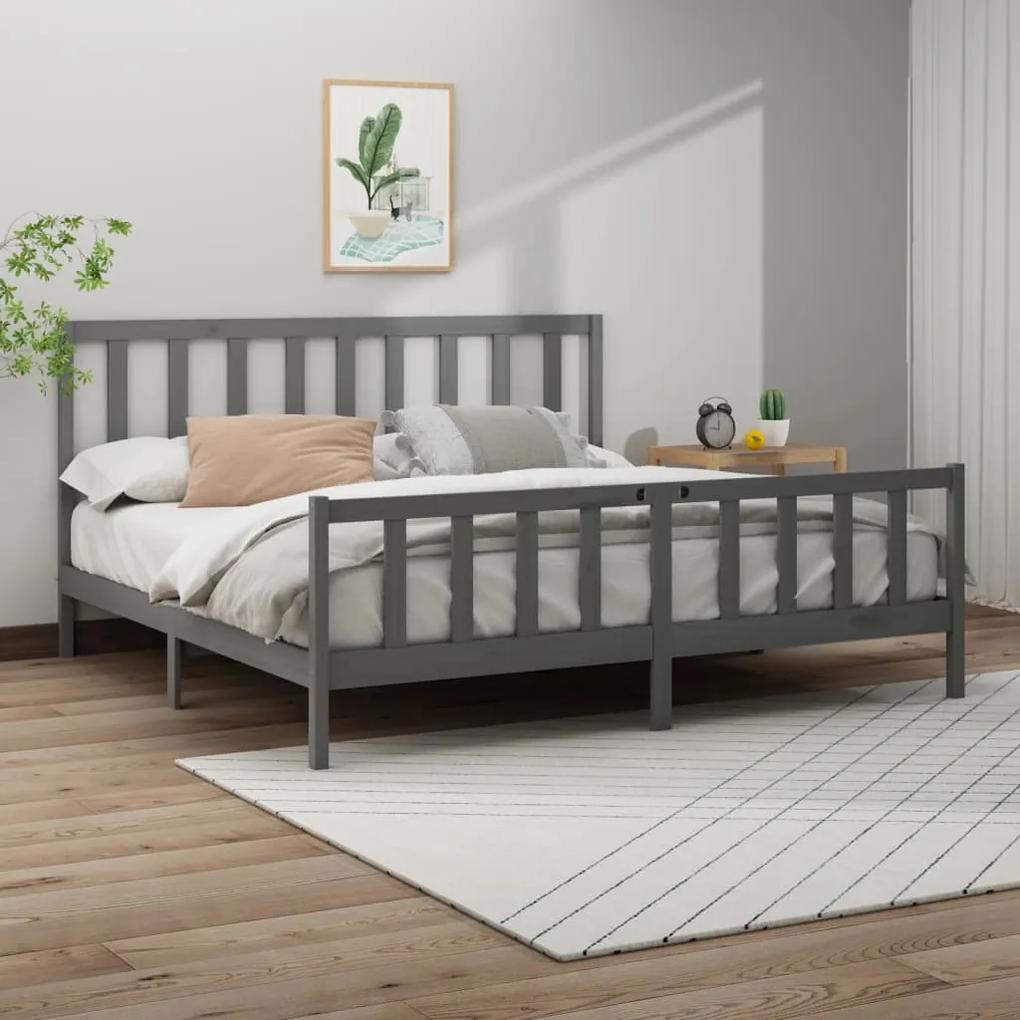Estrutura de cama 200x200 cm madeira de pinho maciça cinzento