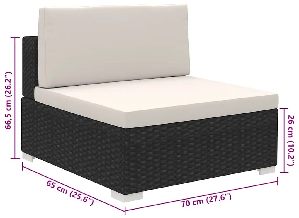 8 pcs conjunto lounge de jardim c/ almofadões vime PE preto
