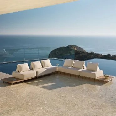 Conjunto De Jardim Com Sofá Modular De Canto De 4 Peças Com Mesa Auxiliar Em Acácia Portet Marrom Acácia Claro - Sklum