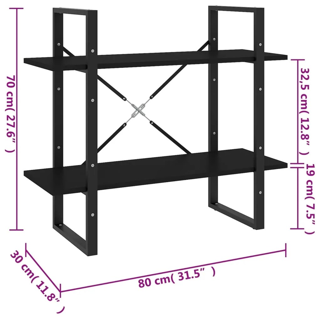 Estante com 2 prateleiras 80x30x70 cm contraplacado preto