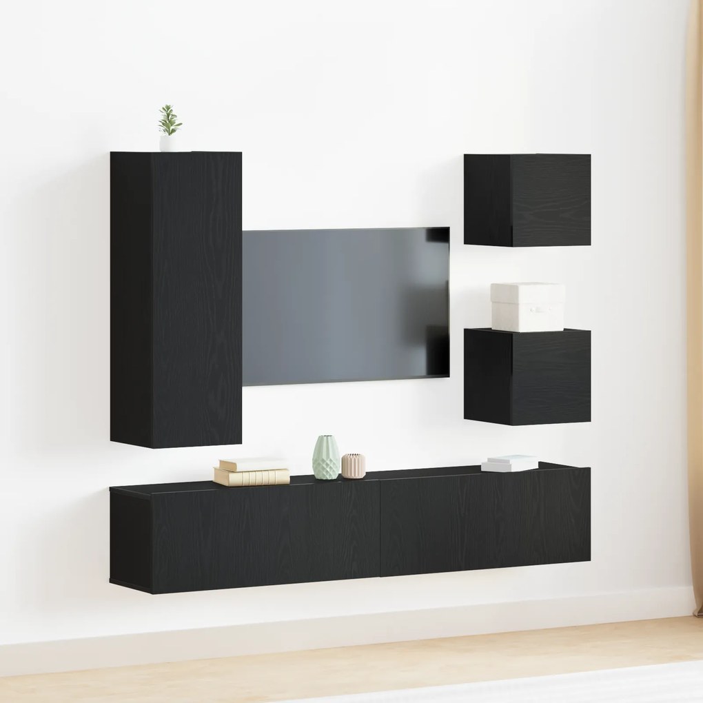 Conjunto de Armário de TV vidaXL 6 Peças Carvalho Preto Madeira Deriva
