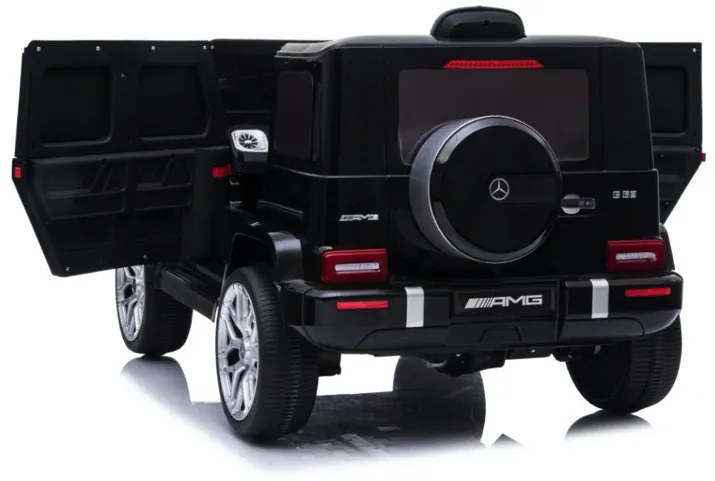 Carro elétrico para crianças 12V Mercedes G63 pneus de borracha, banco de couro Preto