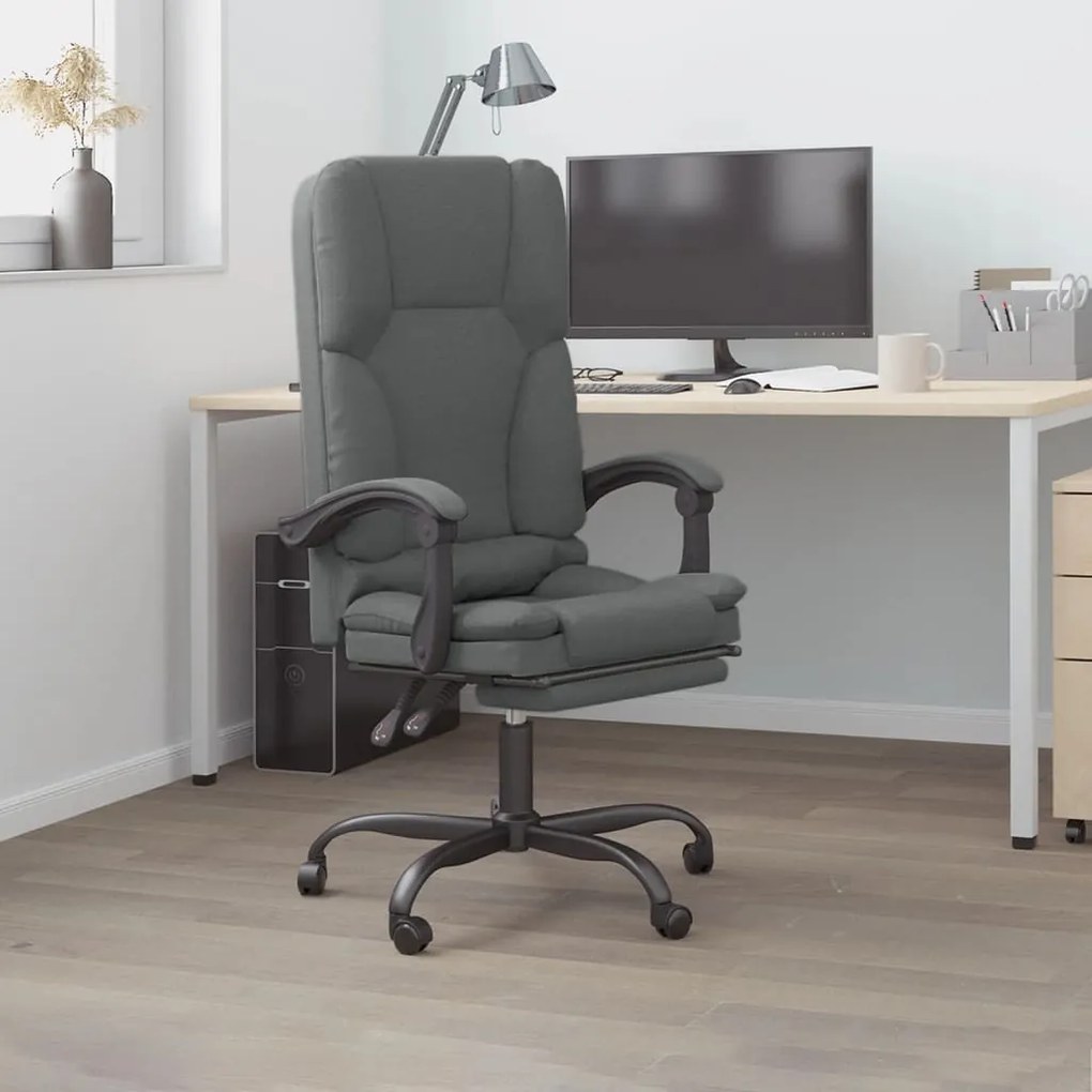 vidaXL Cadeira massagens escritório reclinável tecido cinzento-escuro
