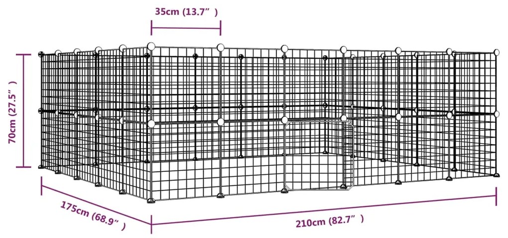 Gaiola p/ animais de 44 painéis c/ porta 35x35 cm aço preto