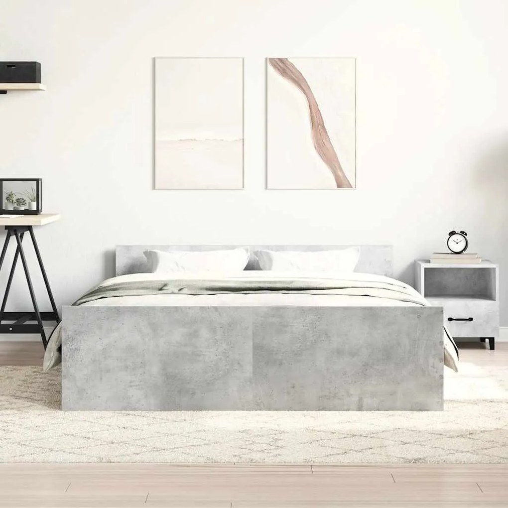 Estrutura de cama c/ painéis de cabeceira e pés cinza cimento