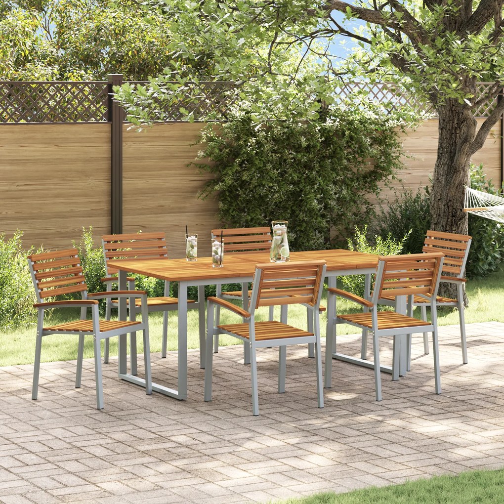 vidaXL Conjunto de Jantar de Jardim de 7 Peças em Madeira Sólida de Acácia e Metal