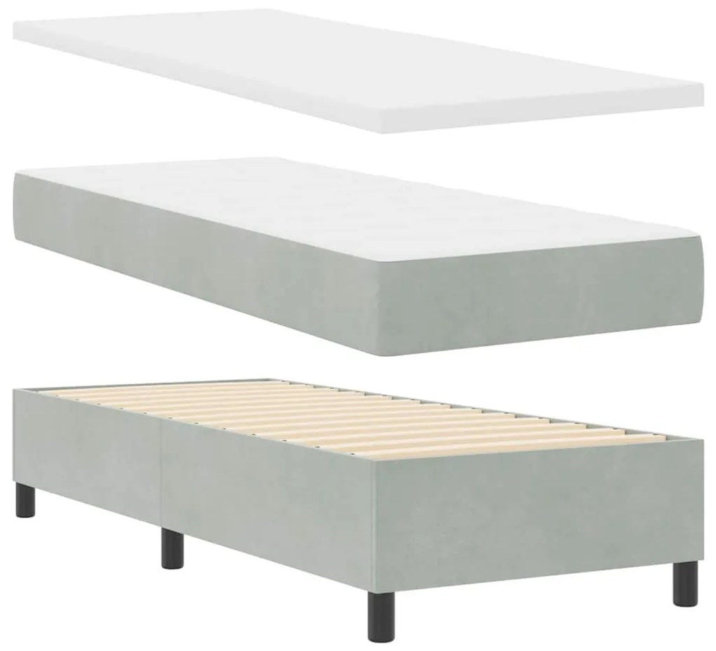 Cama Box Spring com Colchão Cinza Claro 80x200 cm Veludo