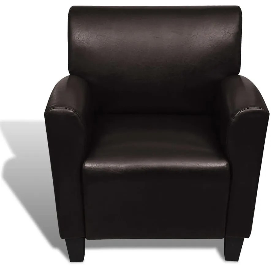Poltrona couro artificial castanho-escuro