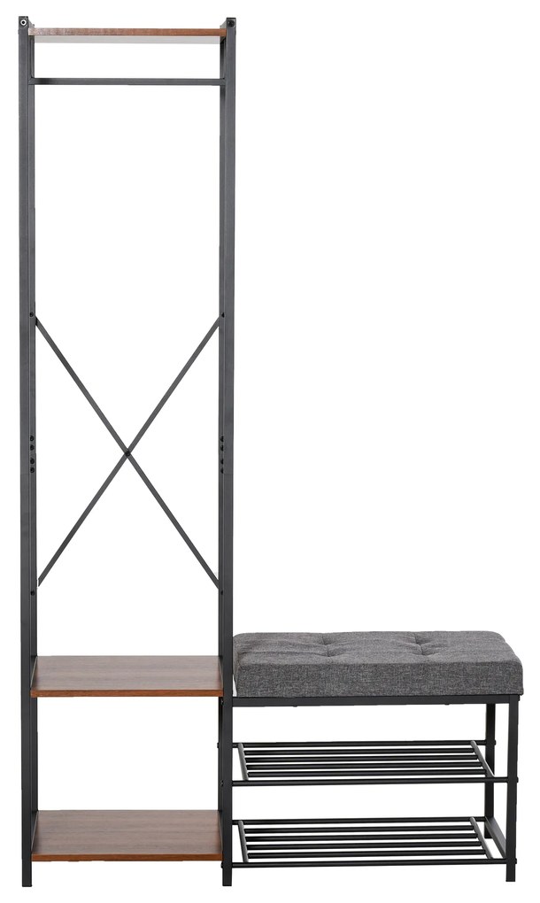 HOMCOM Móvel Cabide de Entrada com Sapateira Banco e Prateleiras Armário de Entrada com Cabides 104,5x42x180,5cm Marrom e Preto