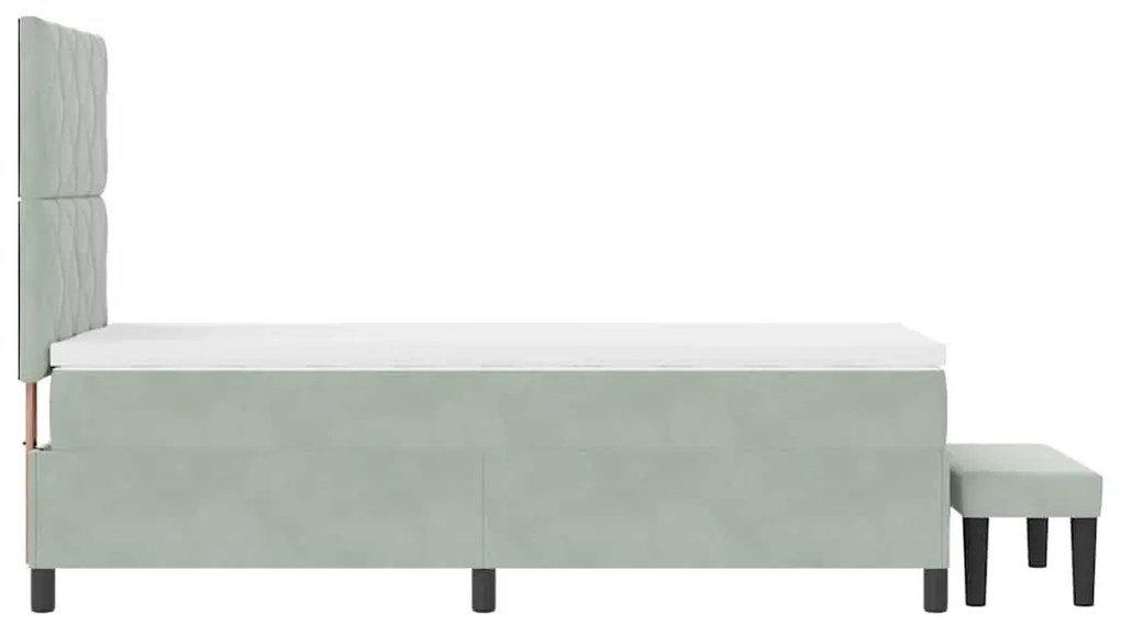 Cama Box Spring com Colchão e Banco Cinza Claro 90x200 cm Veludo