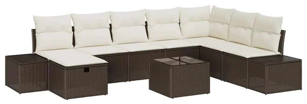 Conjunto de Sofás de Jardim de 9 peças com Almofadas Castanho Rattan P