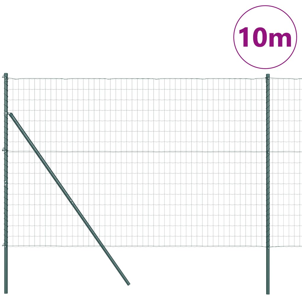 Cerca Euro com 7 Postes 1,5x10 m Aço Galvanizado Verde