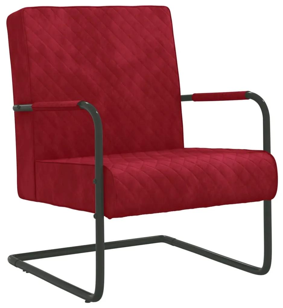 325729 vidaXL Cadeira cantilever veludo vermelho tinto