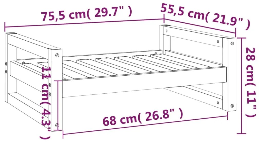 Cama para cães 75,5x55,5x28 cm madeira de pinho maciça branco