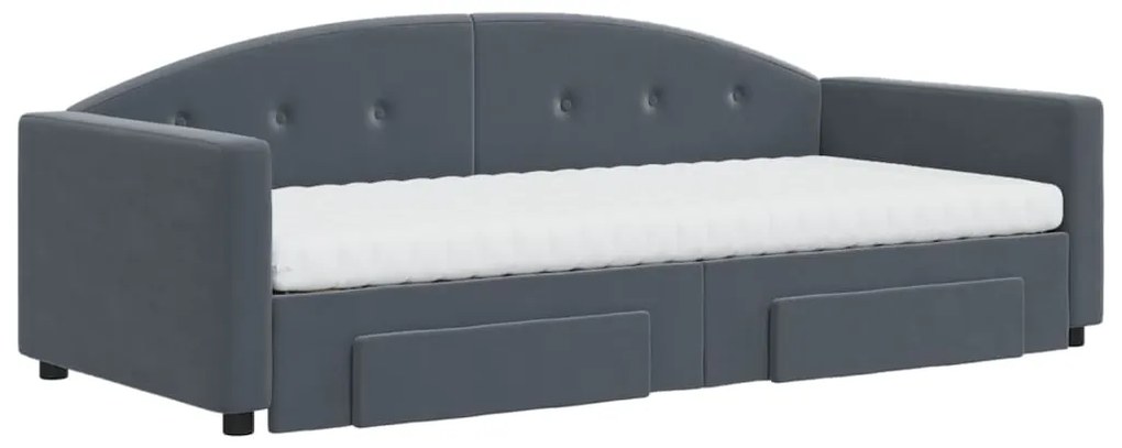 Sofá-cama c/ gavetão e gavetas 90x190 cm veludo cinzento-escuro