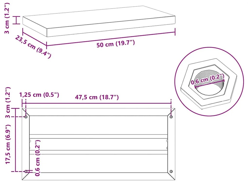 Prateleiras de parede 2 pcs 50x23,5x3cm aço inoxidável prateado