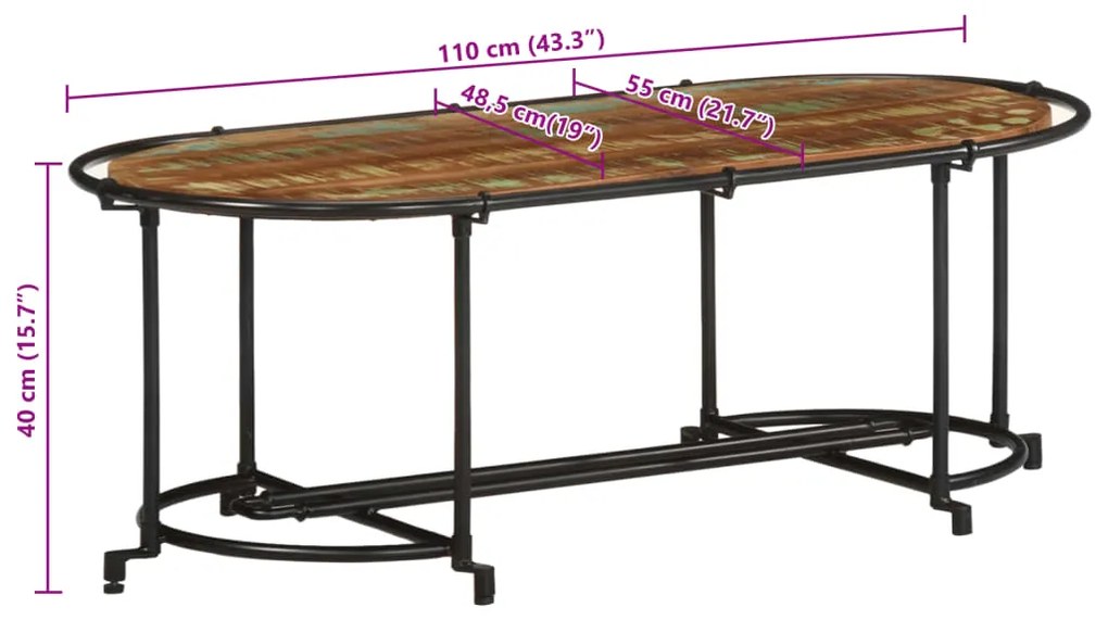 Mesa de centro 110x55x40 cm madeira recuperada maciça