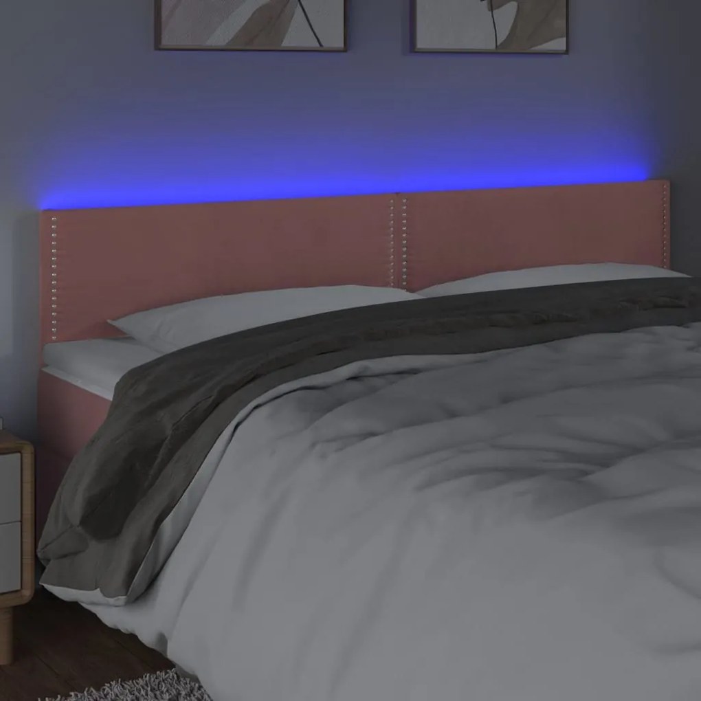 Cabeceira de cama c/ luzes LED veludo 180x5x78/88 cm rosa