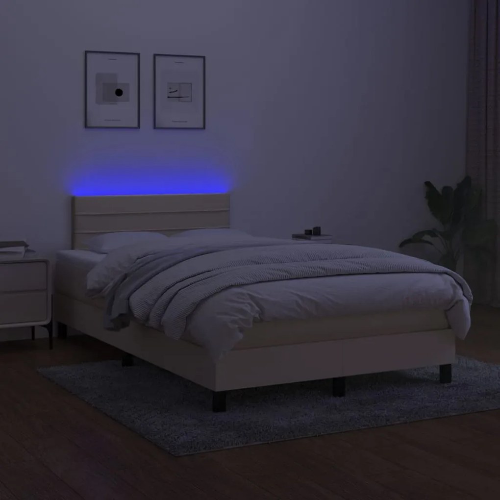 Cama box spring c/ colchão e LED 120x200 cm tecido cor creme