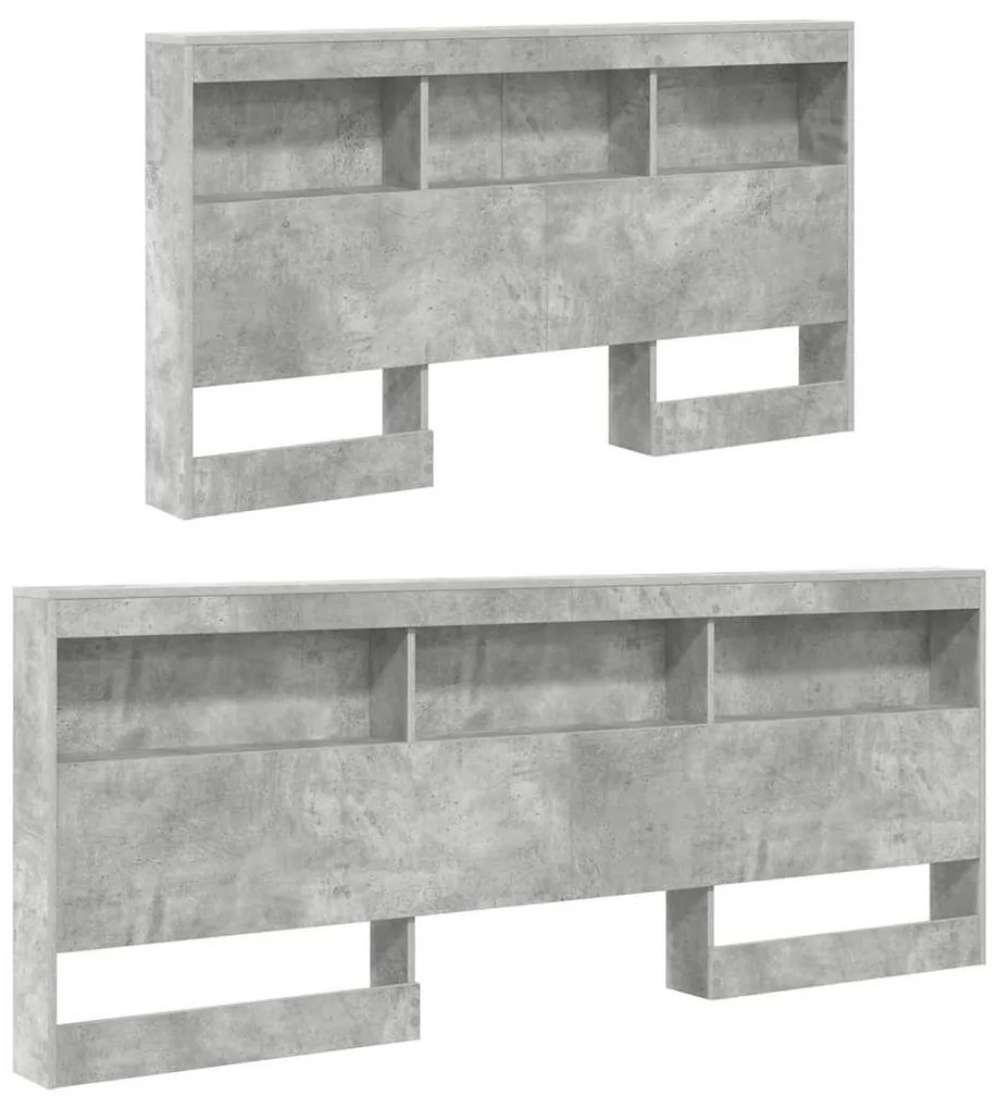 Cama estante com prateleira com cabeceira 2 pcs Cinzento cimento 140 x