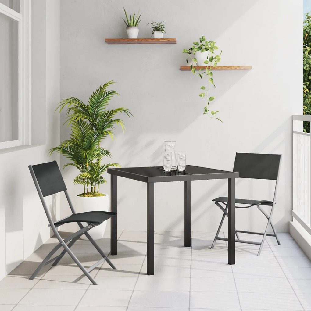 vidaXL Conjunto de Jantar para Jardim 3 Peças Preto Textilene e Aço