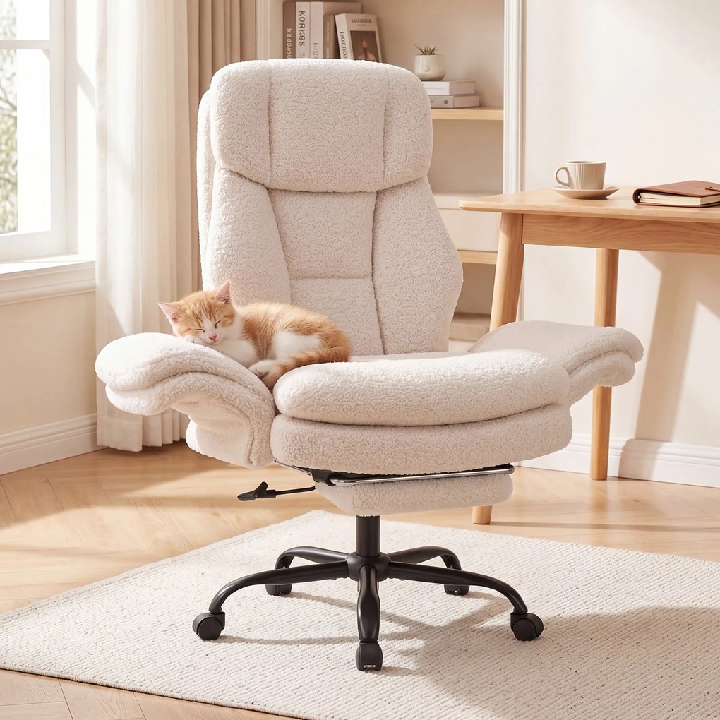 Cadeira de Escritório com Apoio para os Pés, 63-114 x 78 x 118-125 cm, Encosto Reclinável, Branco