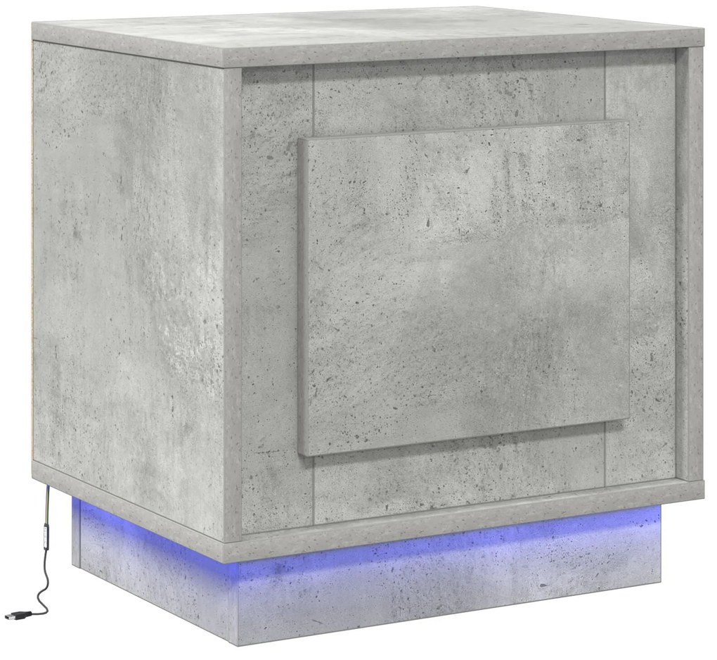 Cômodas de Cabeceira com Luzes LED 2 pcs Cinza Concreto 44x34,5x45 cm