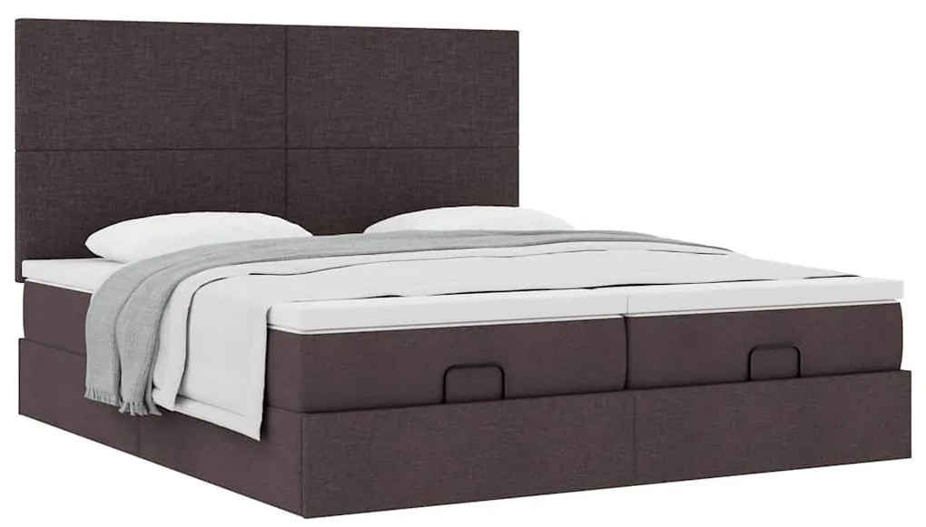 Estrutura de cama otomana com colchões tecido castanho escuro