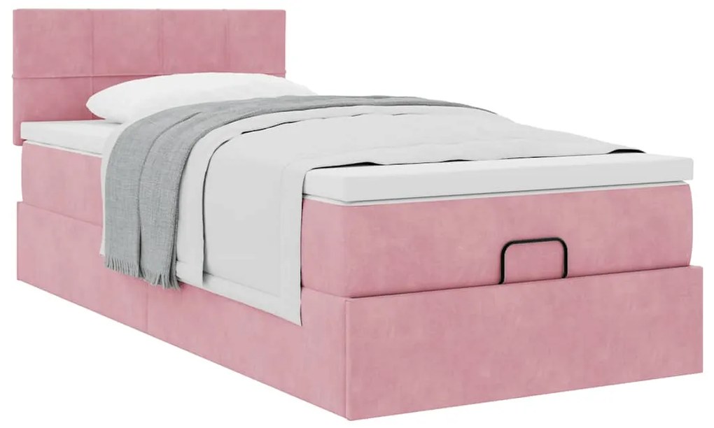 Estrutura de cama otomana com colchão rosa 90x200cm veludo