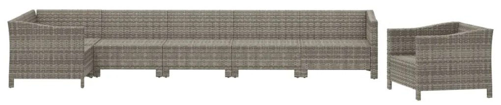 7 pcs conjunto lounge de jardim c/ almofadões vime PE cinzento
