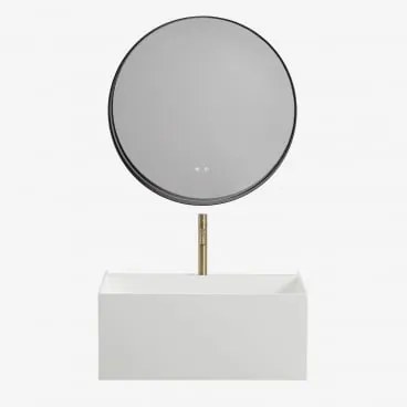 Conjunto De Móvel De Casa De Banho Suspenso Em Resina Com Lavatório Integrado E Luz Led Nerine Branco & Redondo Led E Anti-embaciamento - Sklum