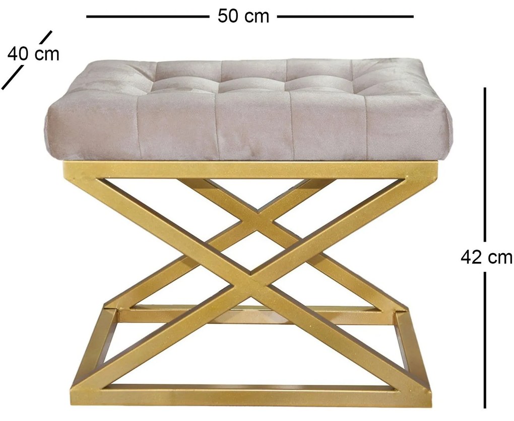 Pouffe Capraz – Dourado e Creme – 50x42x40 cm