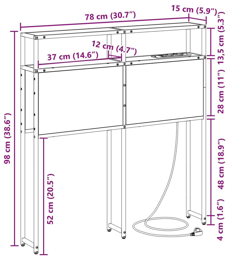 Cabeceira de armazenamento Carvalho sonoma 75 cm