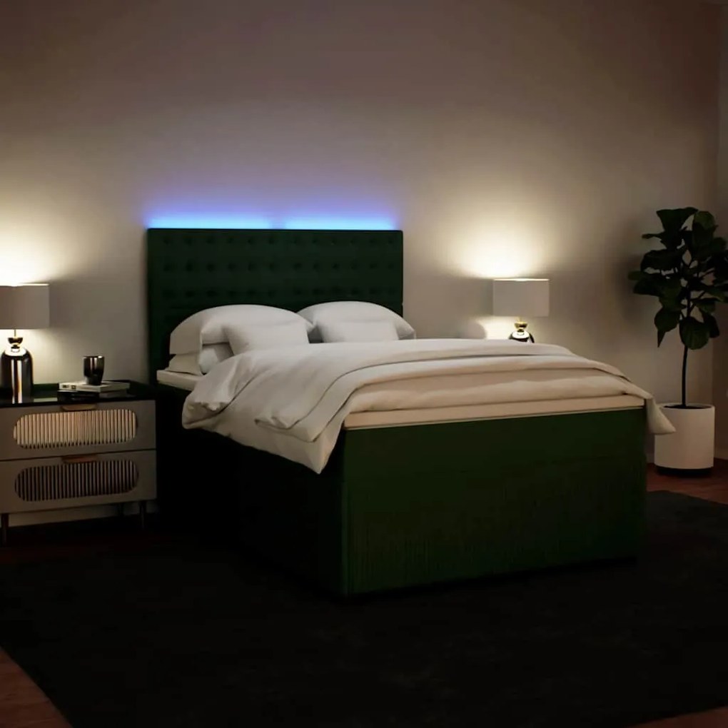 Cama com molas/colchão 160x200 cm veludo verde-escuro