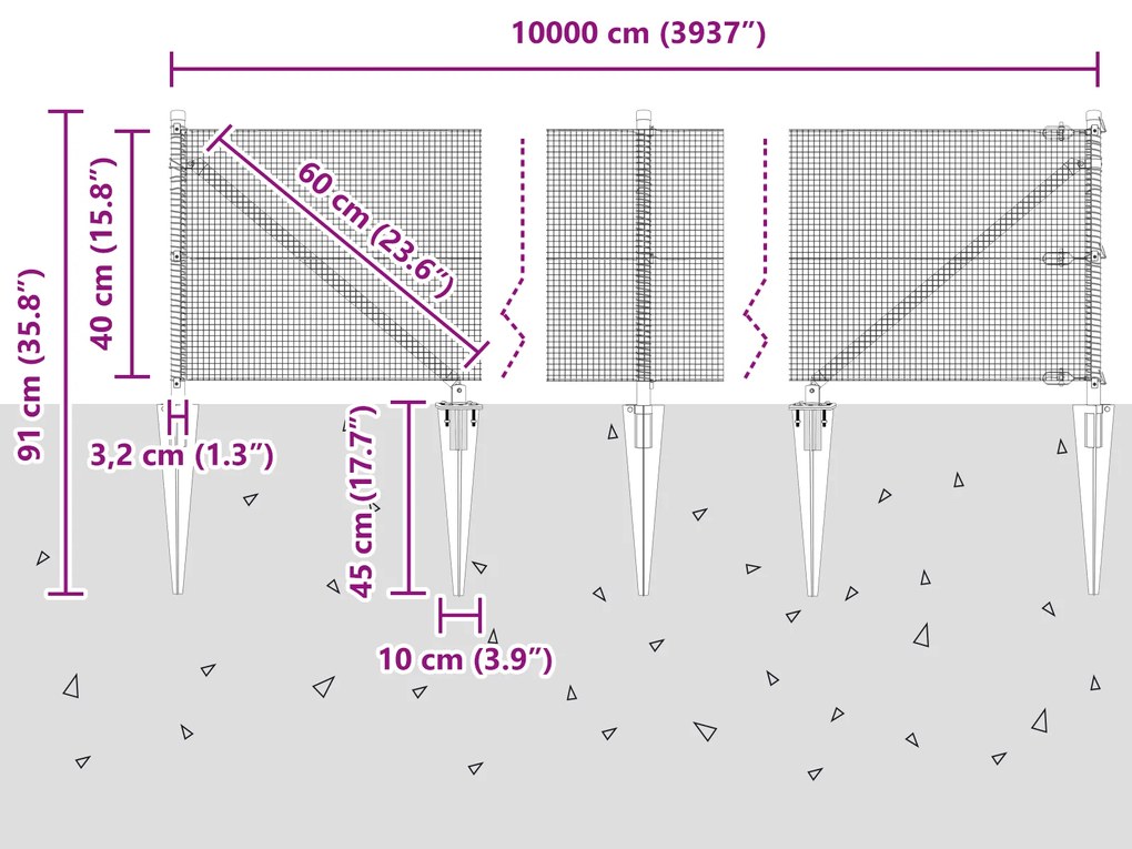 Cerca de Arame Soldado com 13 Postes de Espeto 0,4x100 m Aço Galvaniza