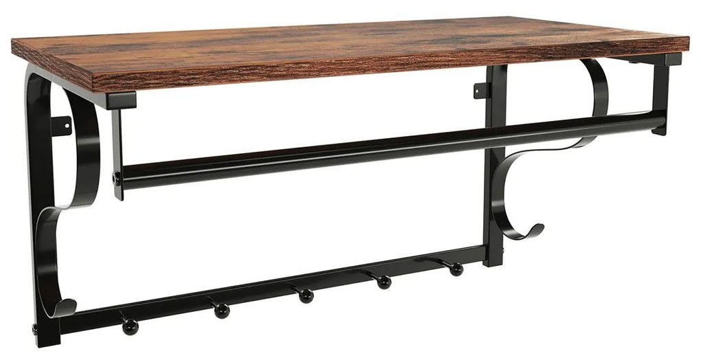 Cabide de parede com estilo industrial 60 x 30 x 32 cm Castanho vintage + preto