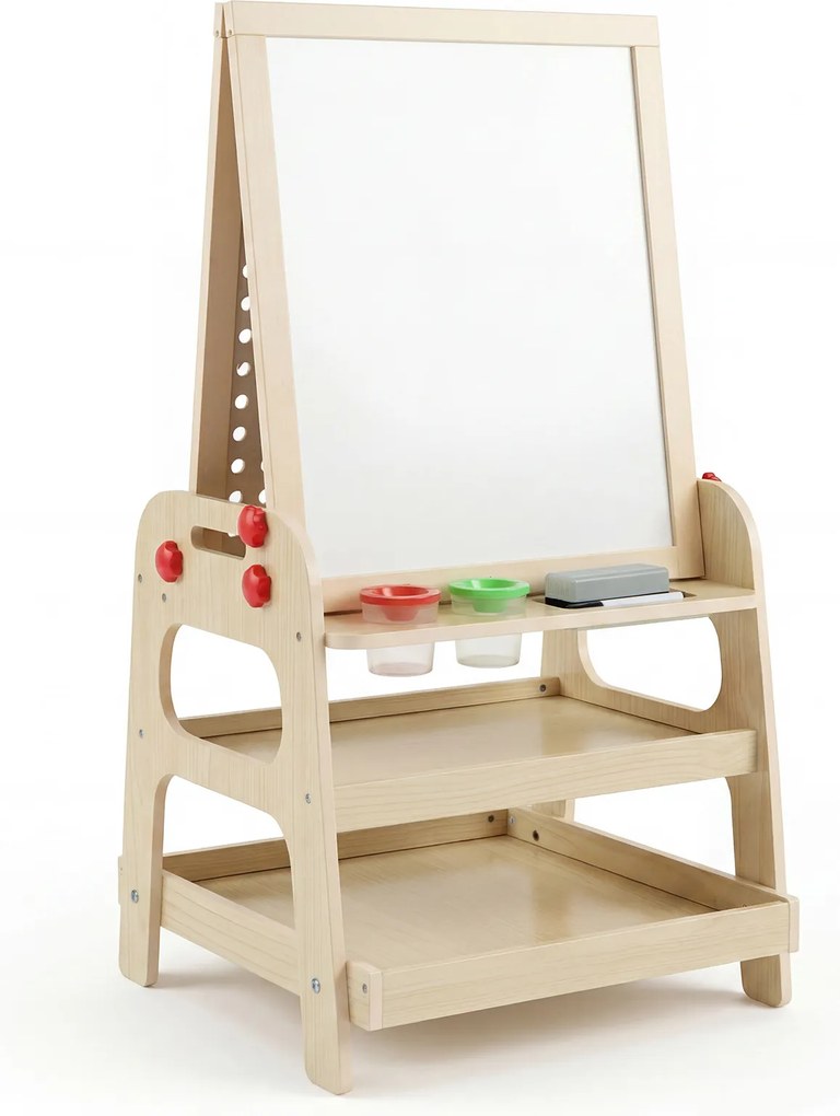 Cavalete Infantil 2 em 1, 51 x 48,5 x 91 cm, Quadro Magnético e Jogo de Berlindes, Natural