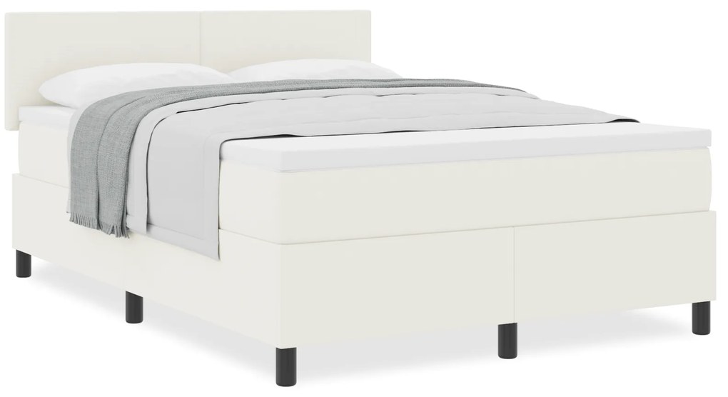 Cama Box Spring com Colchão Creme 140x200 cm Tecido de Veludo Cotelê