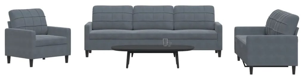 4 pcs conjunto de sofás com almofadões veludo cinzento-escuro