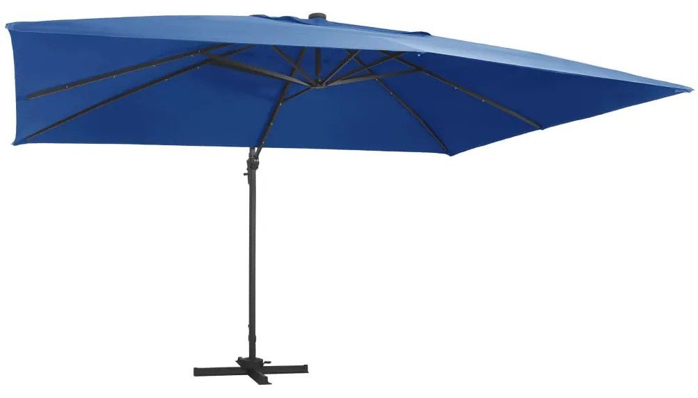 Guarda-sol cantilever c/ luzes LED e poste alumínio azul ciano