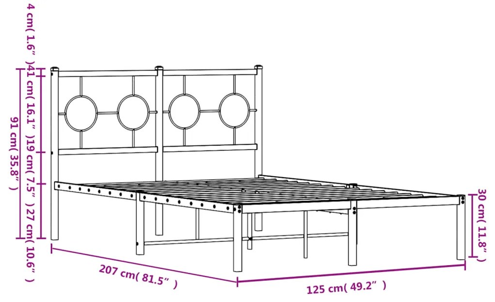 Estrutura de cama com cabeceira 120x200 cm metal preto
