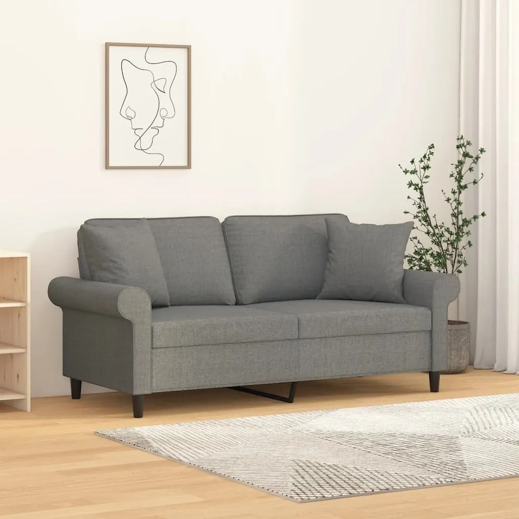 3153242 vidaXL Sofá 2 lugares + almofadas/almofadões 140cm tecido cinza-escuro