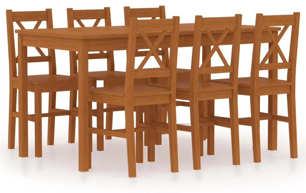 vidaXL 7 pcs conjunto de jantar em madeira de pinho castanho mel