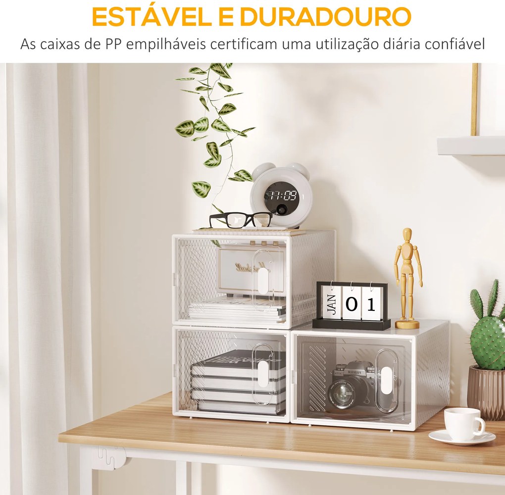 HOMCOM Armário Modular de Plástico Sapateira Modular com 8 Cubos Portas Magnéticas Organizador de Sapatos para Entrada Corredor Dormitório 28x36x21cm Transparente