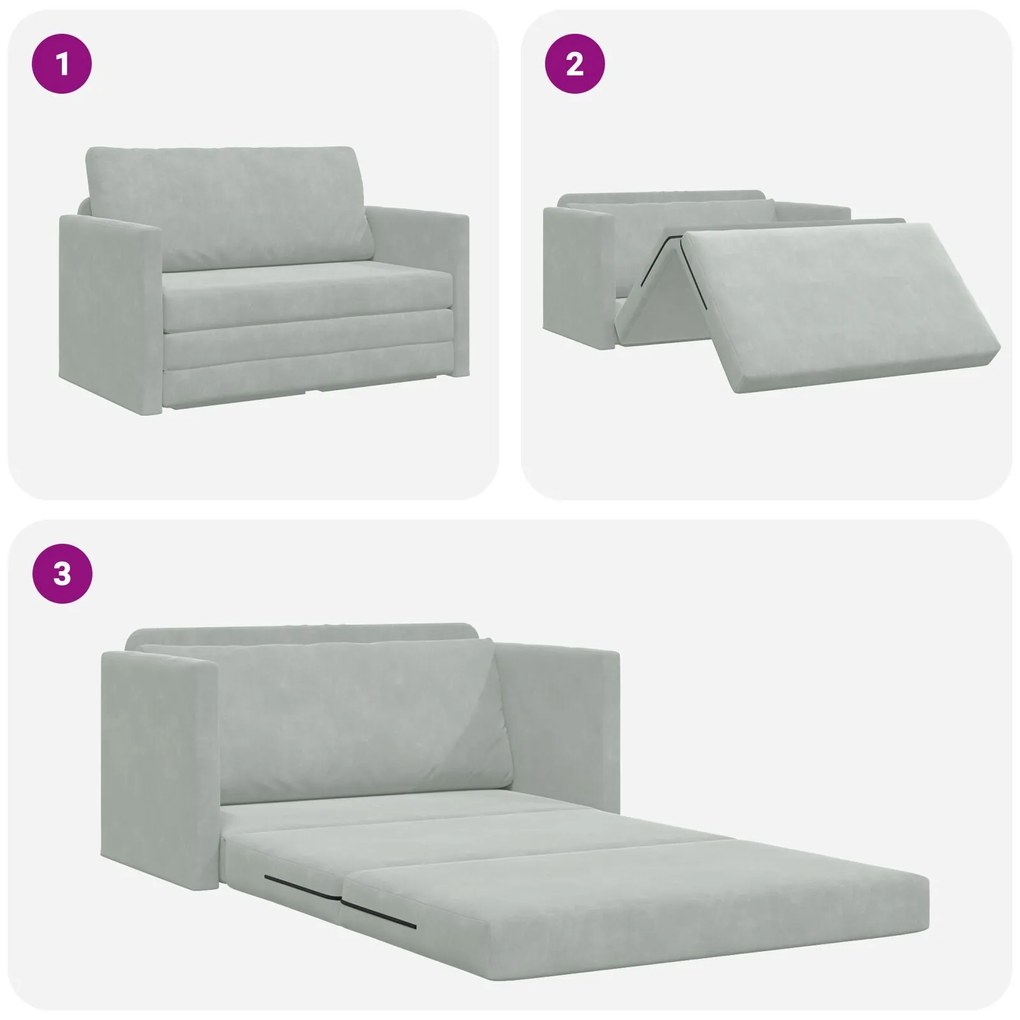 Sofá Cama de Chão 2-em-1 Cinza Claro 124x204x61 cm Veludo