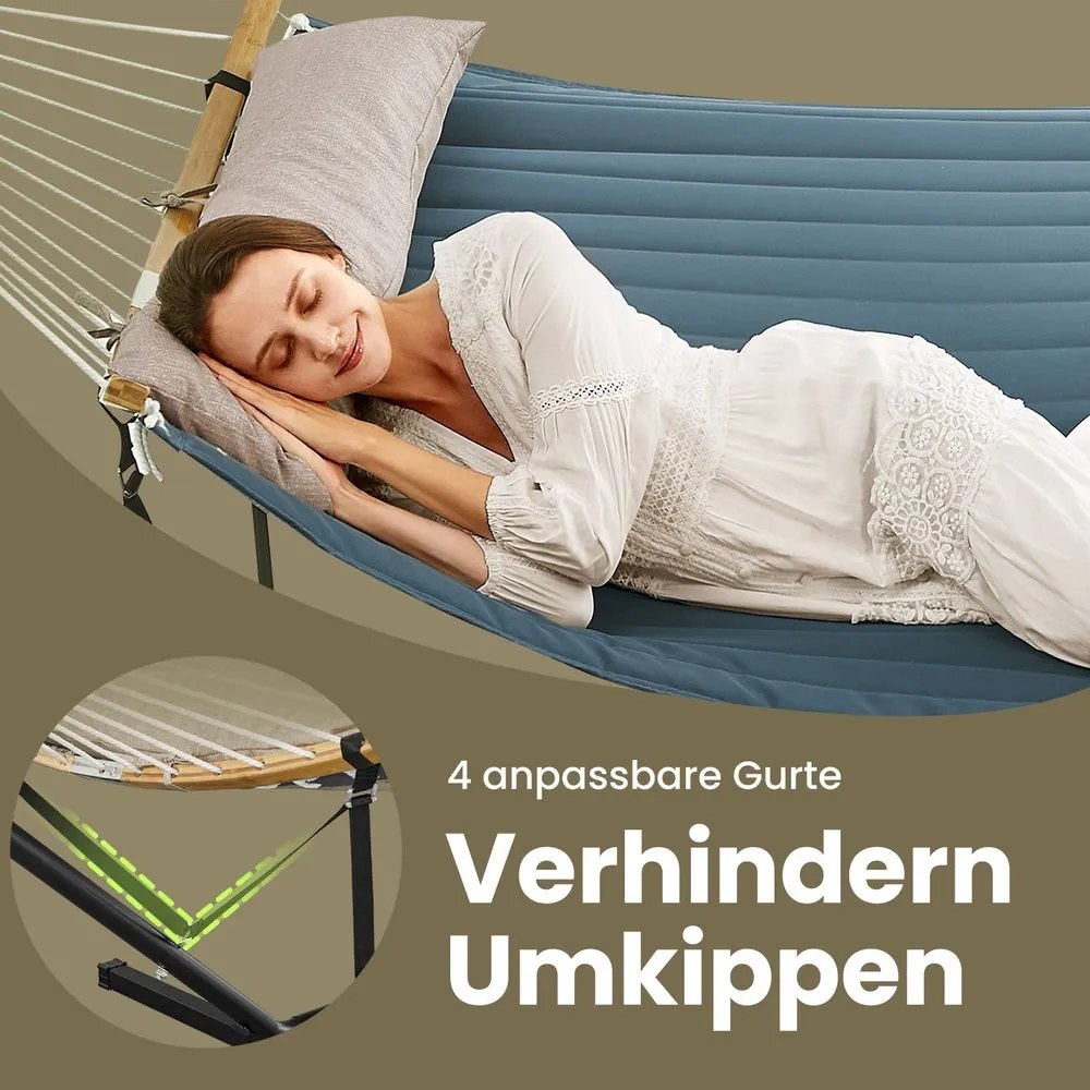 Cama Rede decanso Jardim com armação metálica para rede, capacidade de carga até 200 kg Azul