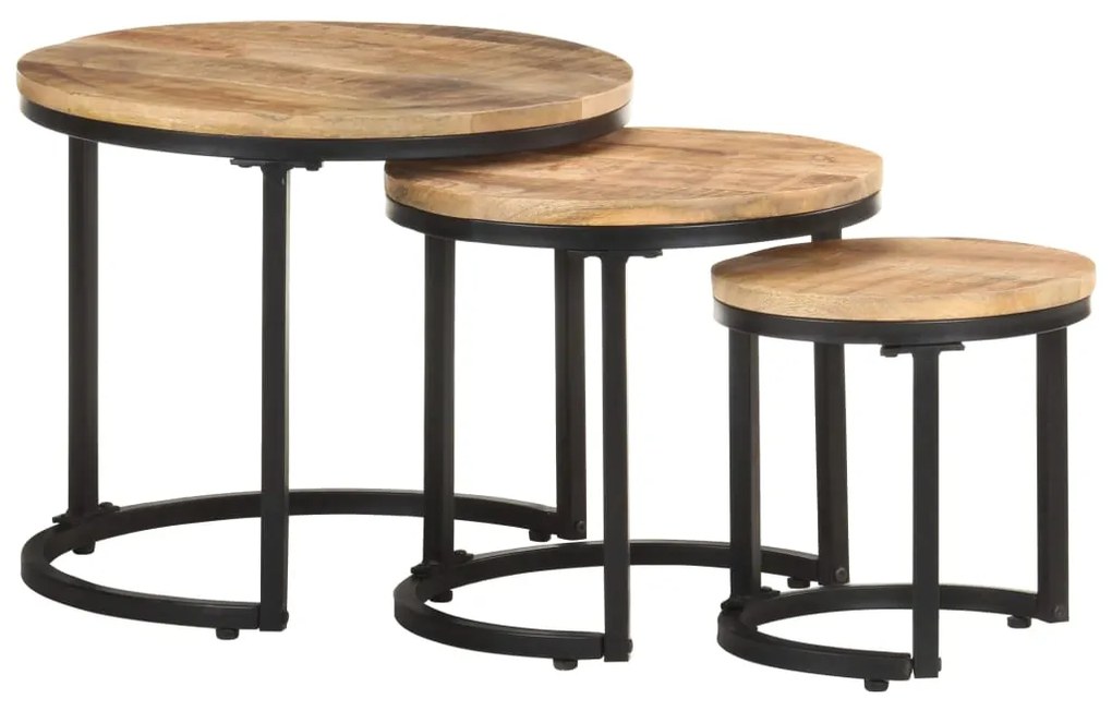 vidaXL Mesas de apoio 3 pcs madeira de mangueira áspera