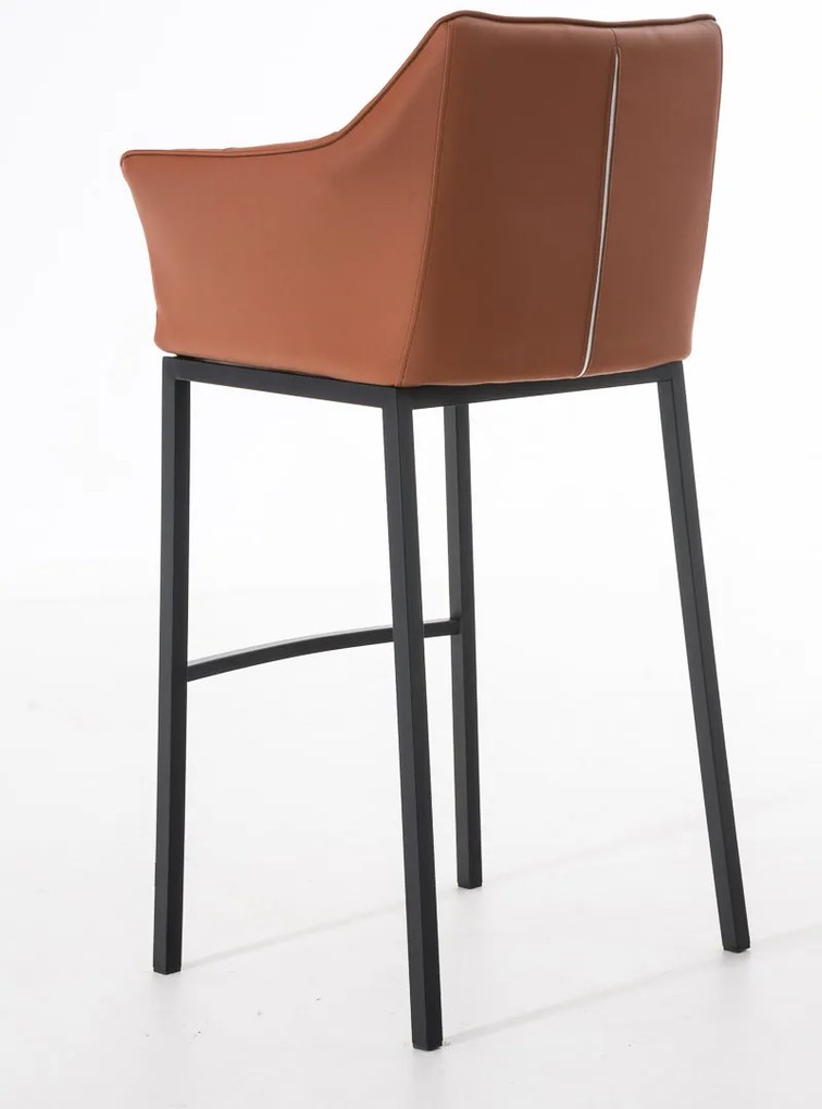 Banco de bar Damaso em couro sintético com estrutura preta 64 x 110 x 48 cm Castanho claro
