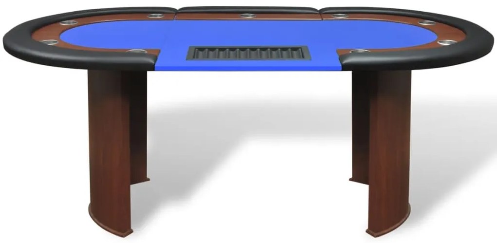 Mesa poker 10 jogadores c/ área crupiê e tabuleiro fichas azul